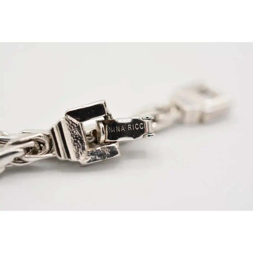 Nina Ricci Vintage Bracelet Silver Tone Metallic Shiny Linked Chain Signed BinAD